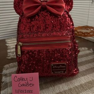 Well Loved Disney Parks Red Sequins Loungefly backpack